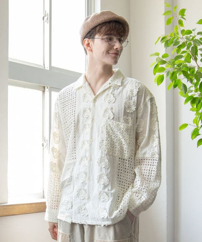 Embroidered Schiffli Patchwork Shirt