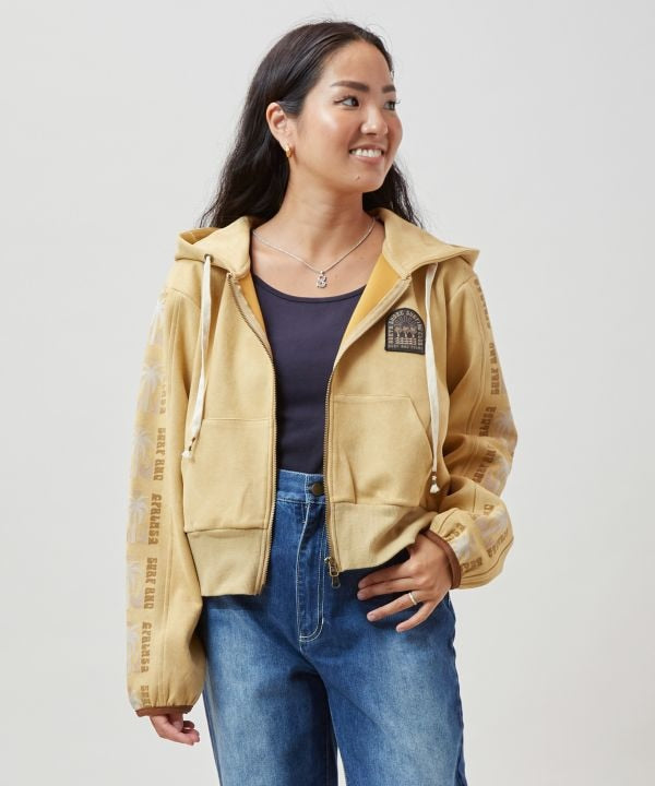 SURF＆Palms Faux Suede Zip Up Hoodie