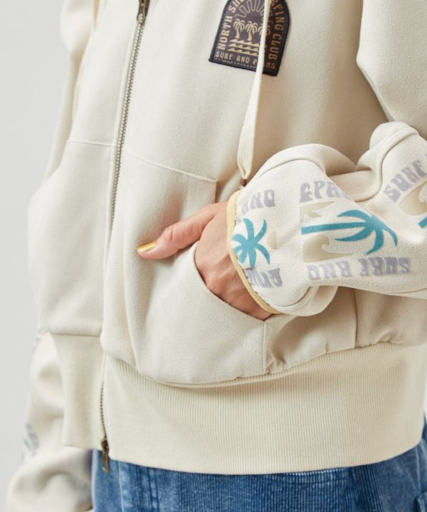 SURF＆Palms Faux Suede Zip Up Hoodie