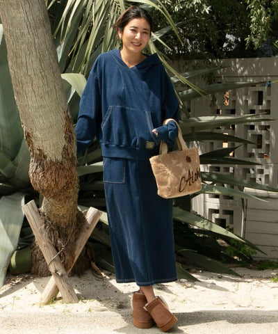 SURF＆Palms Denim Color Embroidered Hoodie