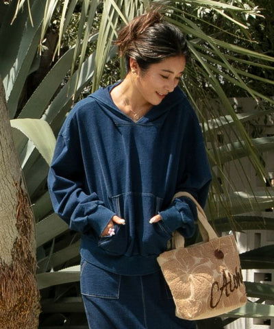 SURF＆Palms Denim Color Embroidered Hoodie