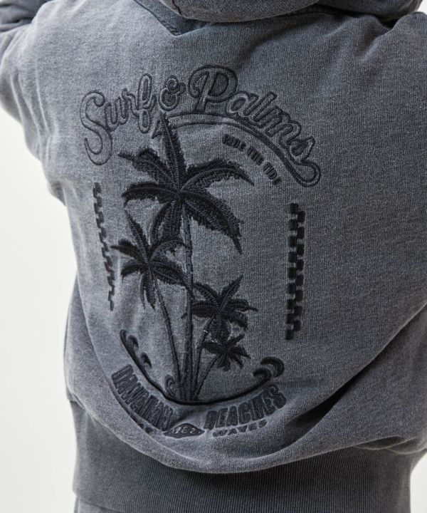 SURF＆Palms Embroidered Zip Up Hoodie