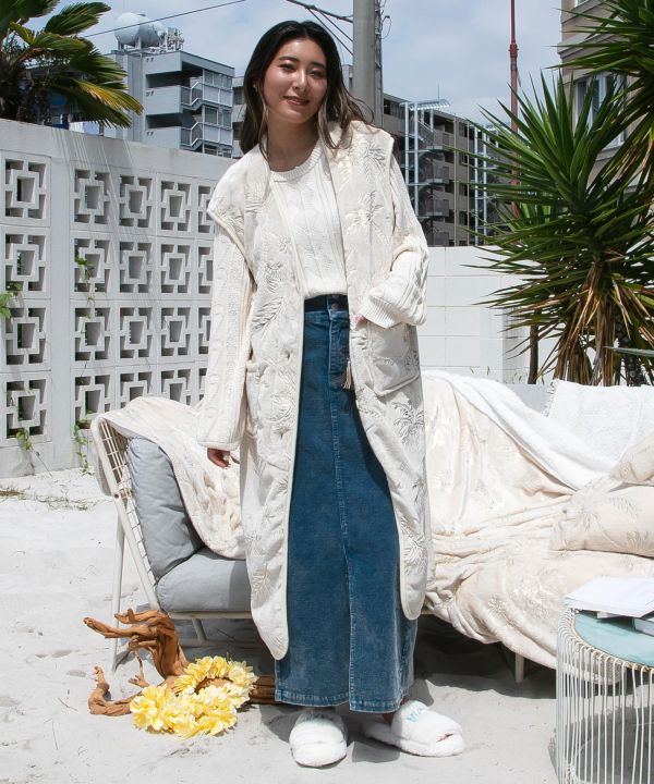 Luxury Palm Tree Print Lounge Long Vest