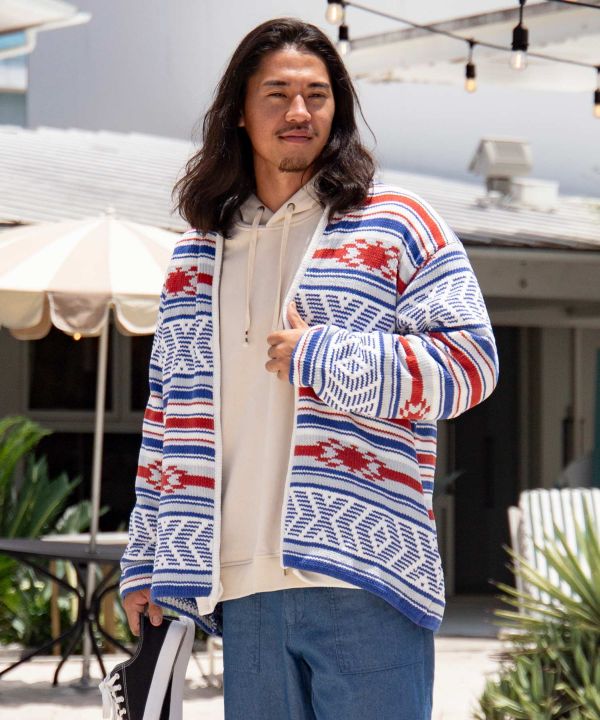 Geom Pattern Chenille Knit Jacket for Men