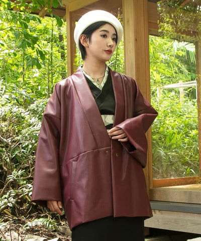 KAN NO TSUKURI - Faux Leather Haori Jacket
