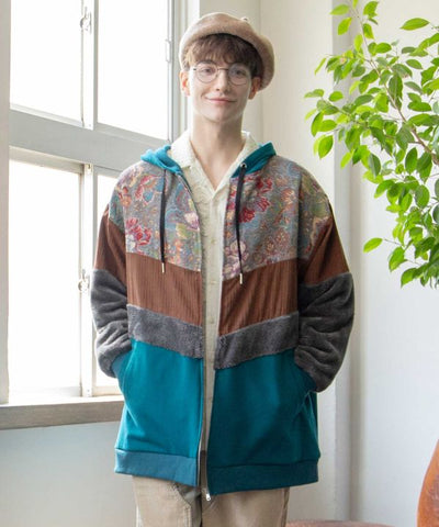 Men's Patchwork Zip Up Hoodie