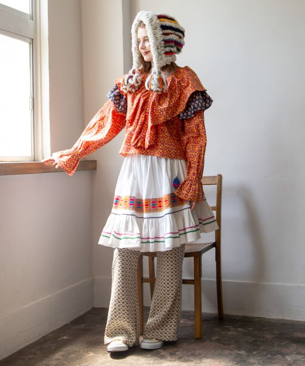 Tile Print Stretch Bootcut Pants