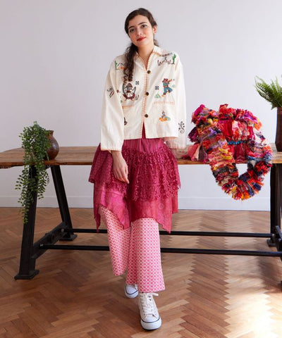 Tile Print Stretch Bootcut Pants