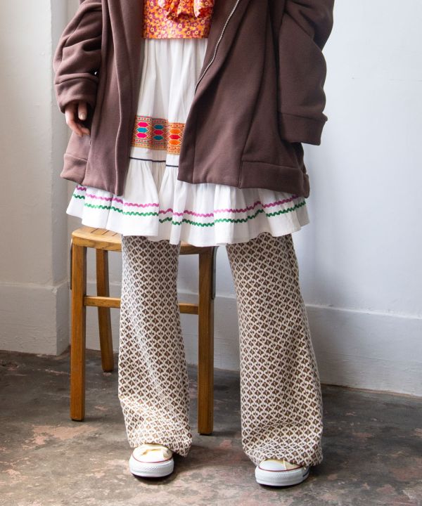 Tile Print Stretch Bootcut Pants