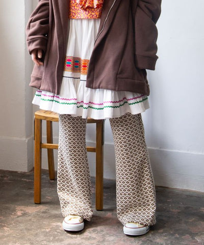 Tile Print Stretch Bootcut Pants