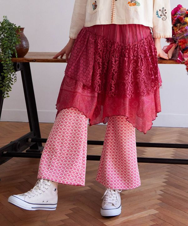 Tile Print Stretch Bootcut Pants