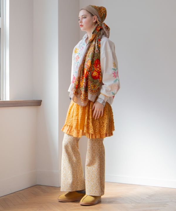 Floral Print Stretch Bootcut Pants