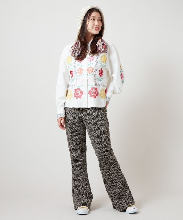 Geom Print Stretch Bootcut Pants