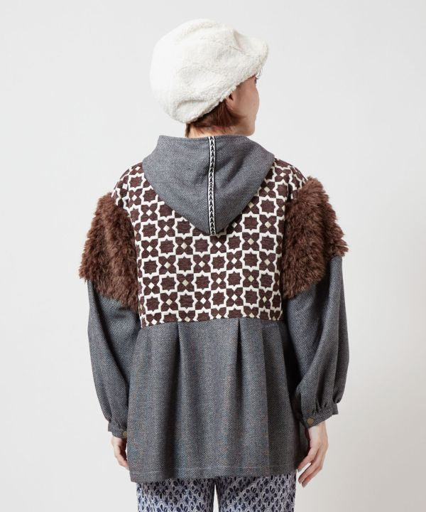 Faux Fur Patchwork Hoodie Top