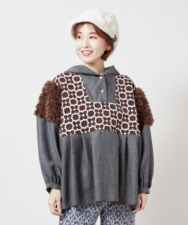Faux Fur Patchwork Hoodie Top