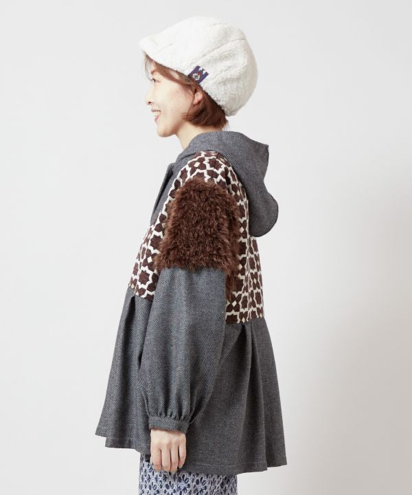 Faux Fur Patchwork Hoodie Top