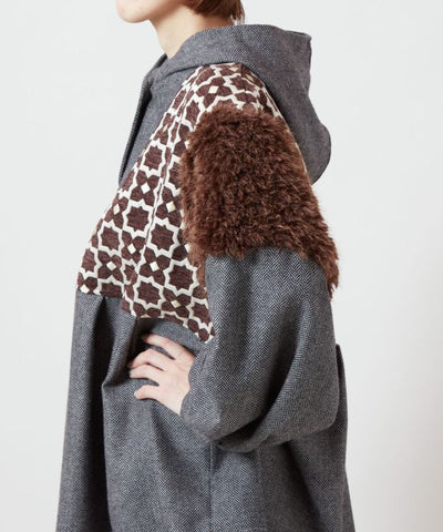 Faux Fur Patchwork Hoodie Top