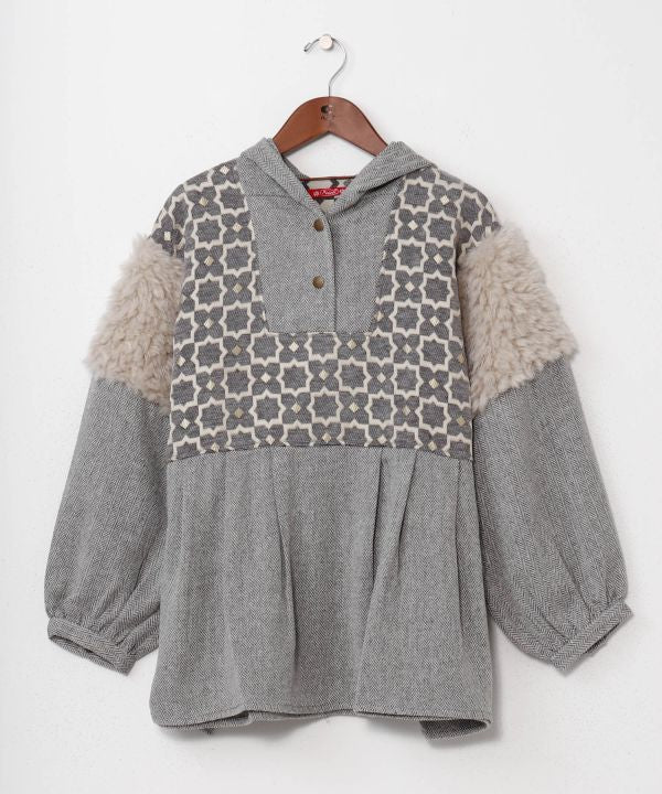 Faux Fur Patchwork Hoodie Top