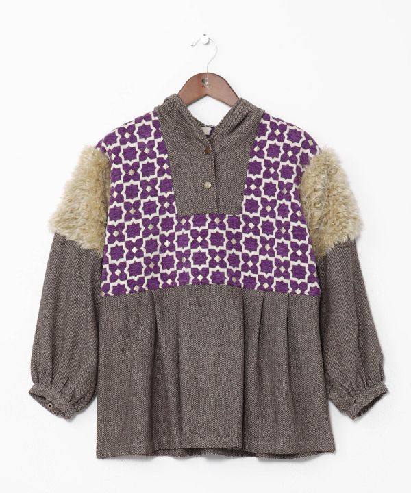 Faux Fur Patchwork Hoodie Top