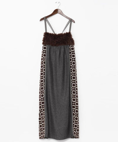 Faux Fur Patchwork Camisole Dress