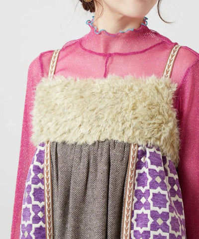 Faux Fur Patchwork Camisole Dress