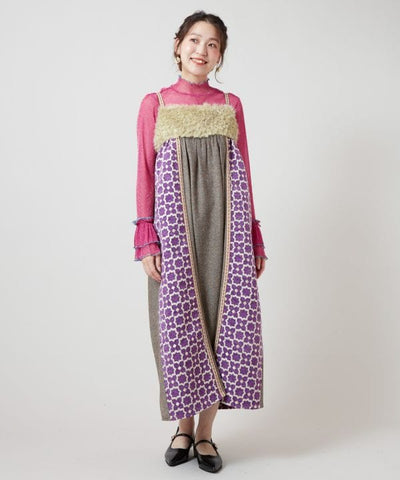 Faux Fur Patchwork Camisole Dress