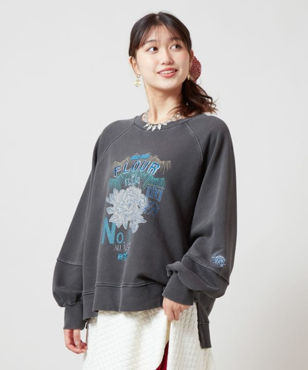 Brushed Fleece Retro-Like Print Sweatshirt