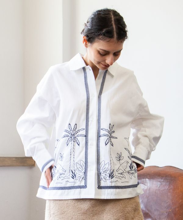 Boho Chic Embroidered Cotton Shirt