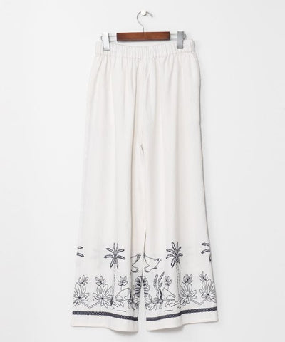 Embroidered Straight-Leg Cotton Pants