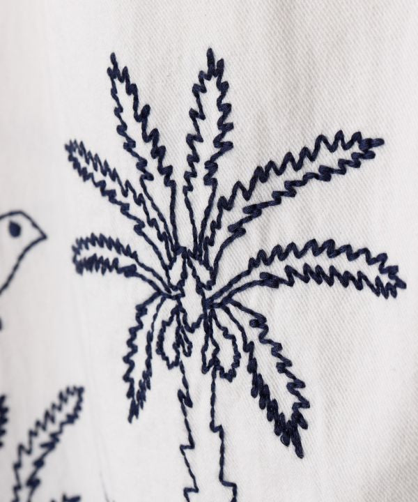 Embroidered Straight-Leg Cotton Pants