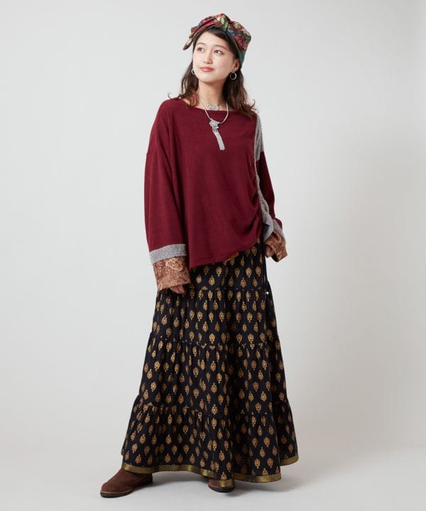 Foil Print Tiered Skirt