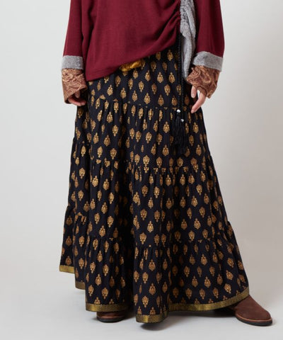 Foil Print Tiered Skirt