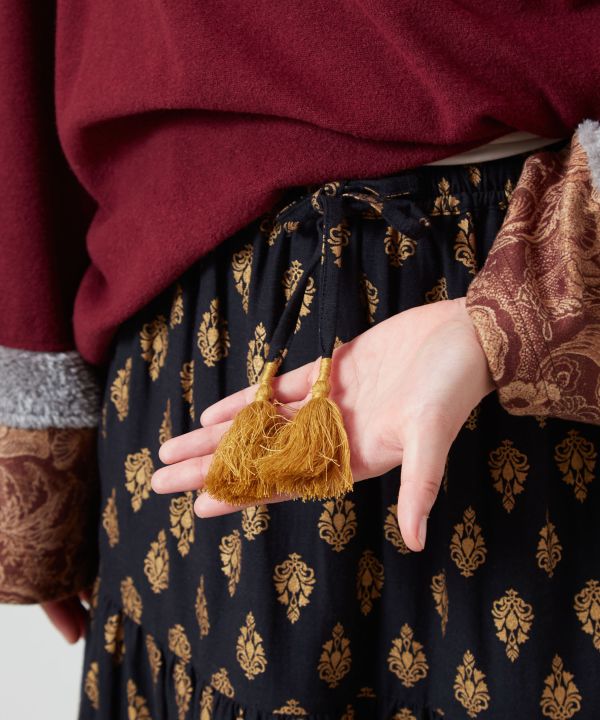 Foil Print Tiered Skirt