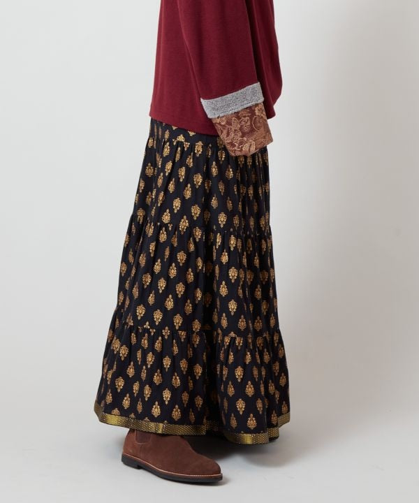 Foil Print Tiered Skirt