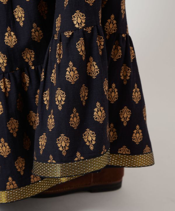 Foil Print Tiered Skirt