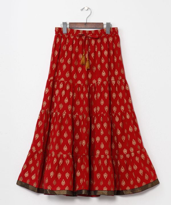 Foil Print Tiered Skirt