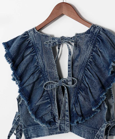 Shoulder Frill Denim Vest