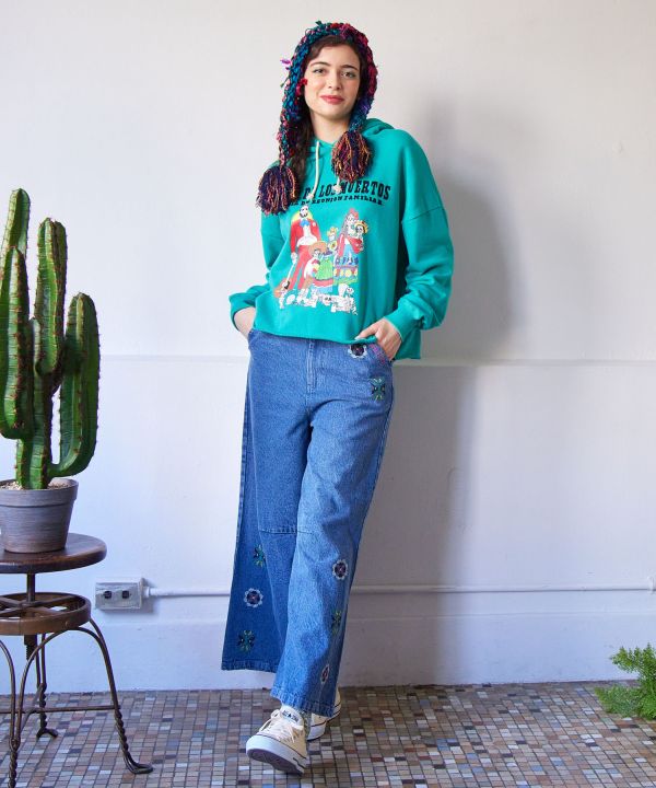 Silk Road Bell-Bottom Denim Pants