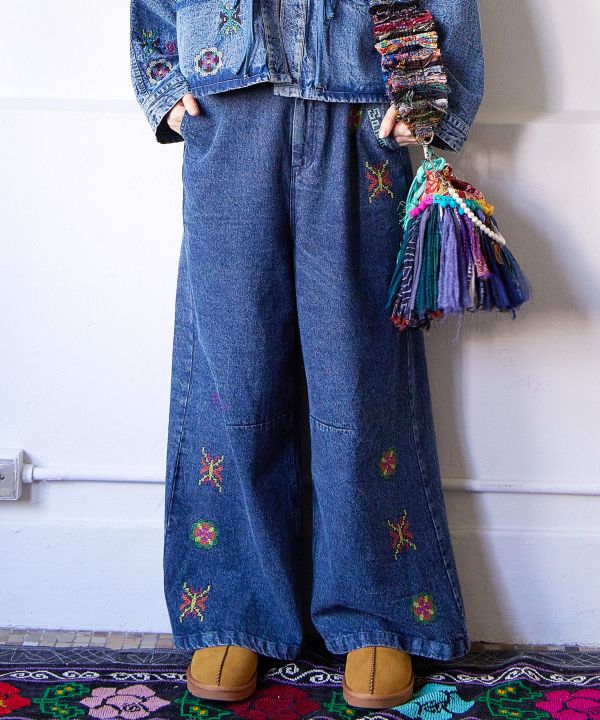Silk Road Bell-Bottom Denim Pants