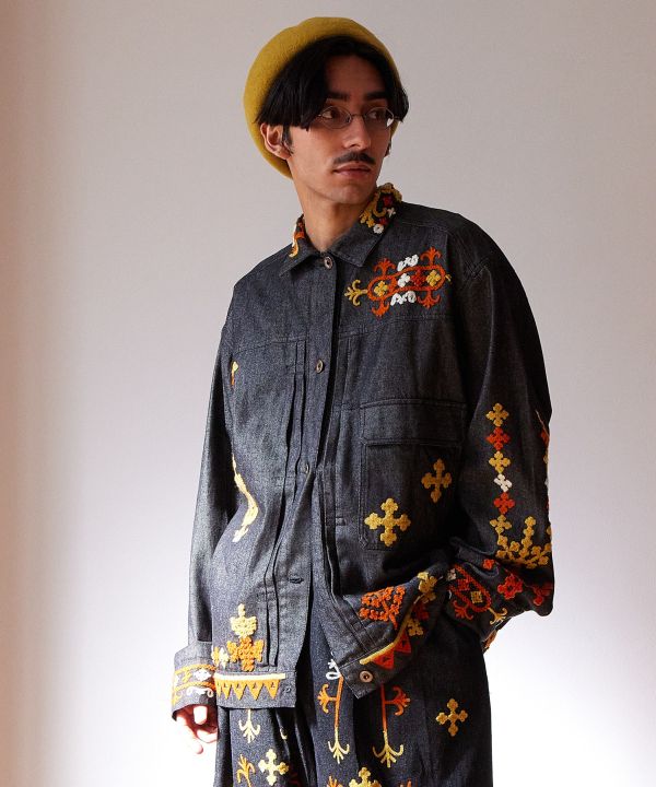 Bold Embroidered Denim Shirt for Men