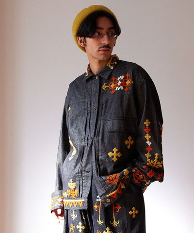 Bold Embroidered Denim Shirt for Men