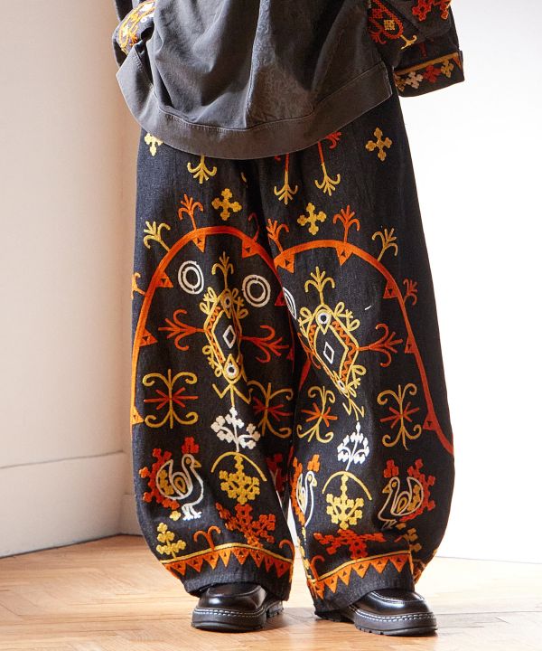 Bold Embroidered Denim Balloon Pants for Men