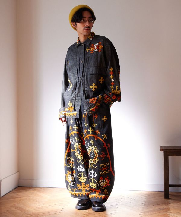 Bold Embroidered Denim Balloon Pants for Men
