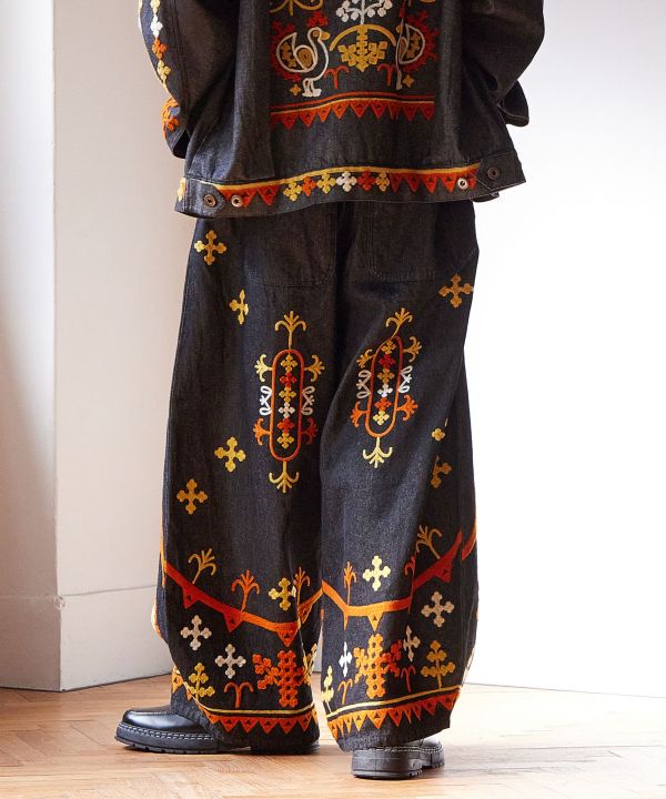 Bold Embroidered Denim Balloon Pants for Men