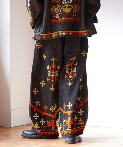 Bold Embroidered Denim Balloon Pants for Men