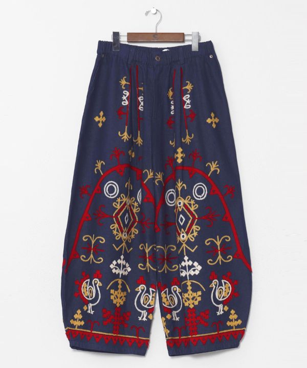Bold Embroidered Denim Balloon Pants