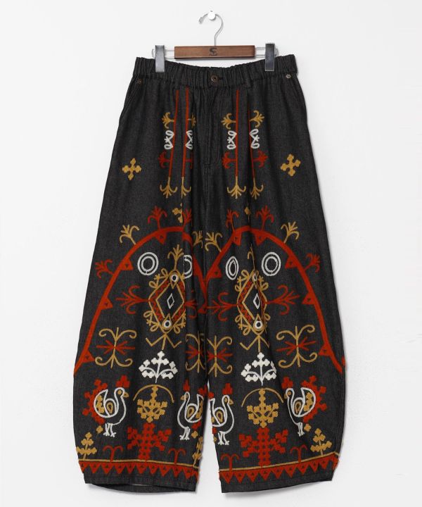 Bold Embroidered Denim Balloon Pants