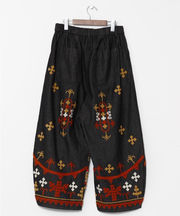 Bold Embroidered Denim Balloon Pants