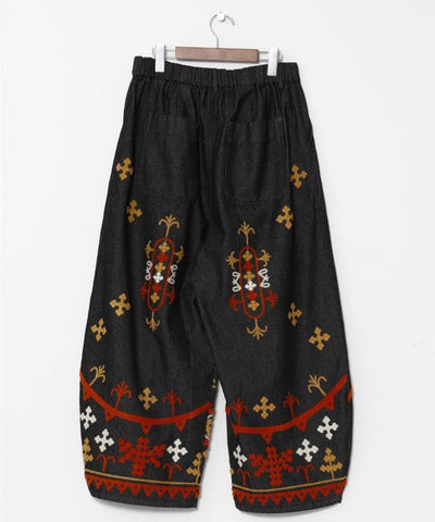 Bold Embroidered Denim Balloon Pants