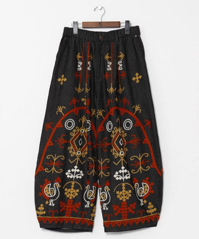 Bold Embroidered Denim Balloon Pants